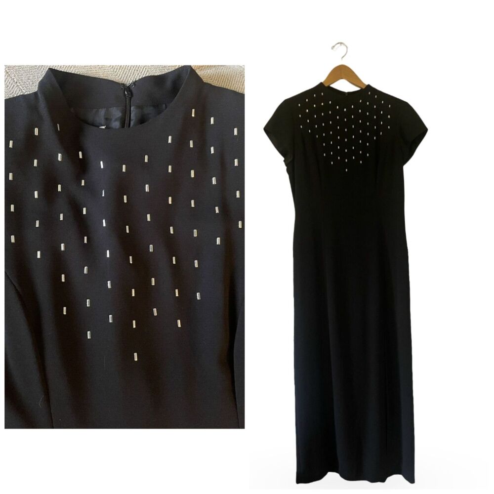 David Warren New York Size 8 Black/Silver Vintage Long Full Length Dress Formal